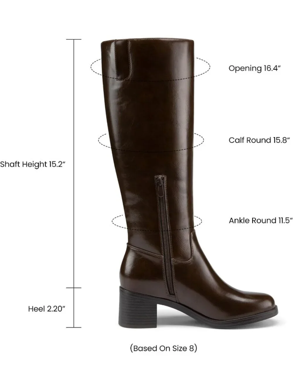 Women's Chocolate Chunky Heel Round Toe Pu Suede Side Zipper Knee High Boots